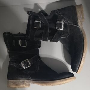Women's Black Suede Buckle Ankle Boots